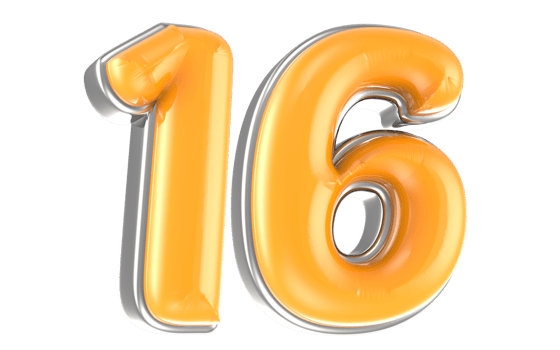 White And Yellow Number 16 3D Render png