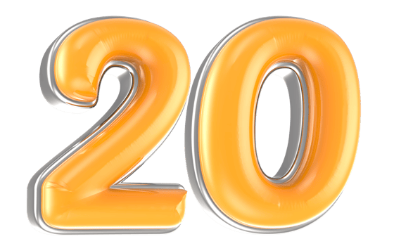 White And Yellow Number 20 3D Render png