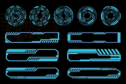 Futuristic HUD Interface Elements Cyberpunk. Sci-Fi Tech Circles and Panels vector