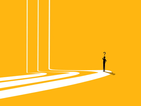 Choose a path. Businessman decides on a variety of paths vector