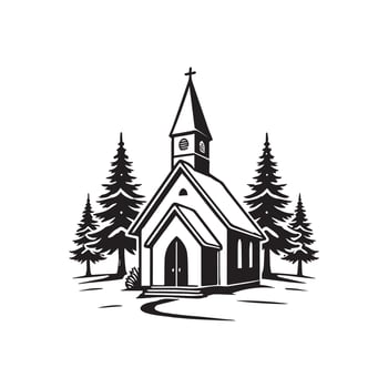 Snowy Christmas Village with Small Church Illustration vector