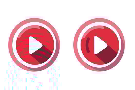 Illustration of two red play button icons with shadow effects on a white background. vector