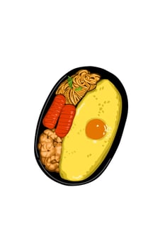 The lunch box with fried eggs sausage noodle fried shrimp vector