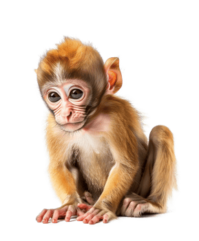 Baby monkey sitting and looking at camera, isolated on transparent background. png