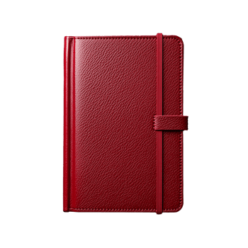 Elegant red leather bound notebook with strap closure on transparent background png