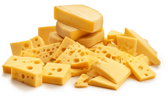 Cheese collection isolated on transparent background. Swiss cheese variety png