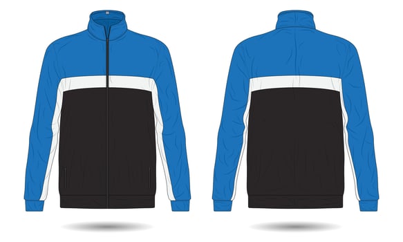 Blue striped sports training jacket mockup front and back view vector