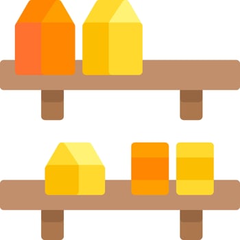 A shelf with orange and yellow blocks on it vector