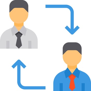 Two men are shown with arrows pointing to their heads vector