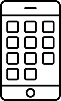 A black and white image of a phone with a square grid vector