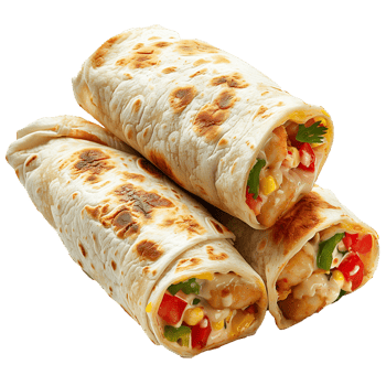 Tortilla wrap with chicken and vegetables isolated on transparent background png