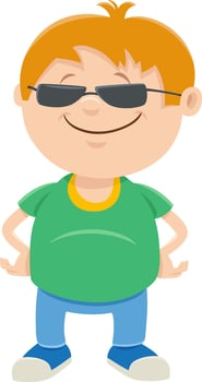 cartoon happy kid boy character wearing sunglasses vector