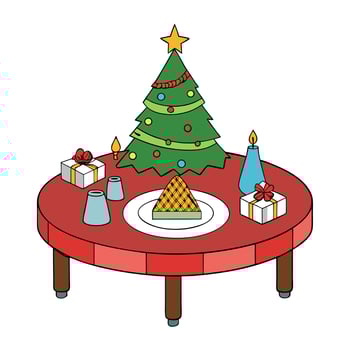 Christmas Table with a christmas tree in the background. vector