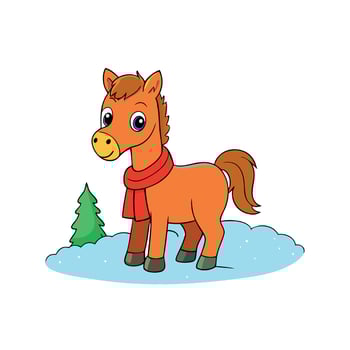Cute horse animal outdoor during winter christmas season vector