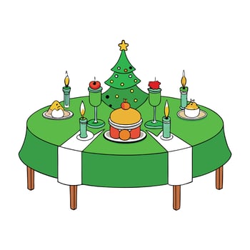 Elegant green theme table setting for Christmas and New year dinner. vector
