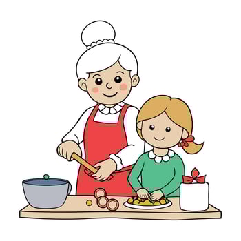 Grandmother and granddaughter baking together for Christmas vector
