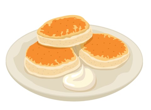 Cottage cheese pancakes on white plate, sour cream. Pancake cheesecakes. Delicious food for breakfast. Delicious tasty pancake, morning food in cafe vector