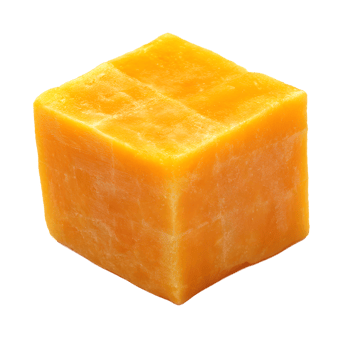 A Cube of Cheddar Cheese with a Smooth Yellow Surface png