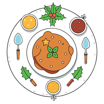 Overhead view of a luxury festive christmas meal dinner plate with decorations vector