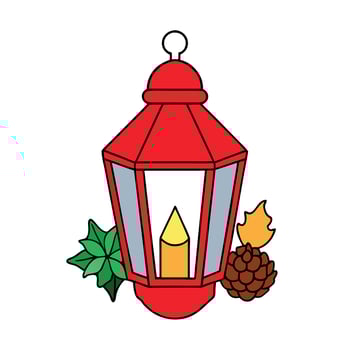 Red lantern on a white background with a candle. pinecones. and a star. Christmas themed decor. vector