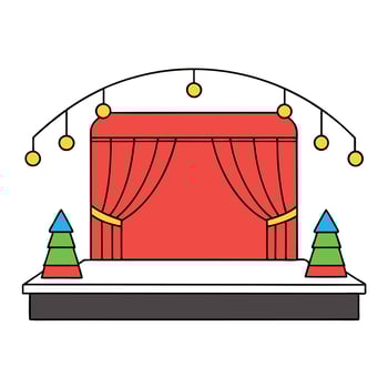 Stage with curtains and spotlights. Red podium christmas light decoration. vector