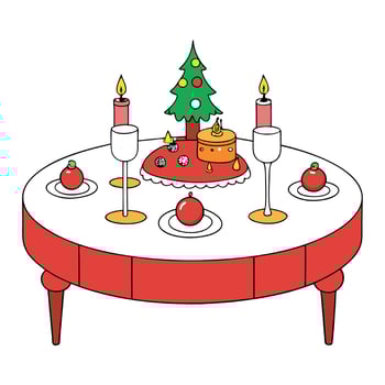 Table decorated for Christmas eve dinner with red ornaments vector