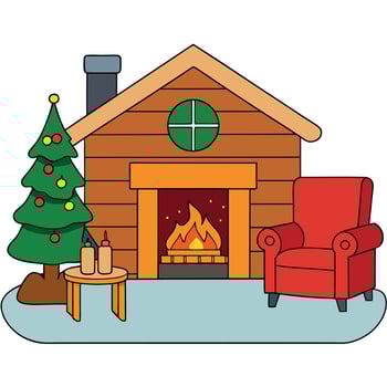 Warm and cozy a rustic living room with fireplace in winter log cabin. christmas and winter time vector
