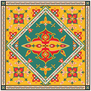 Traditional Flower Motif Print Placement with Red Background. vector
