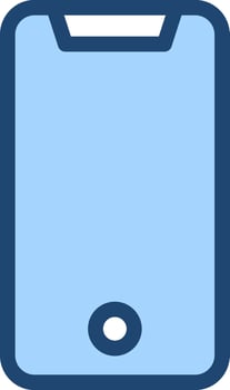 A blue and white icon of a phone vector