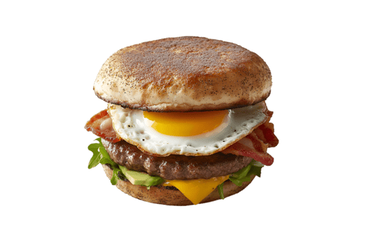 Breakfast burger with bacon and fried egg isolated on a transparent background png
