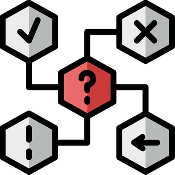 A hexagon with question mark and arrows vector