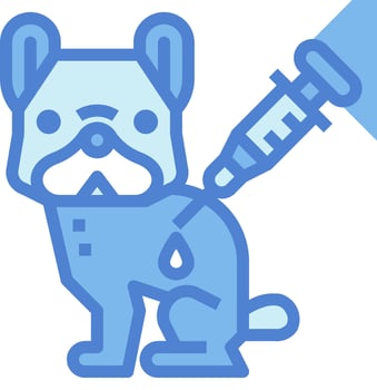 A dog with a syringe in its mouth vector