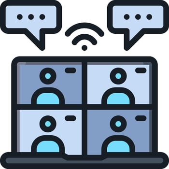 A laptop with two people on it and two speech bubbles vector