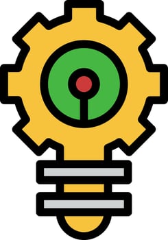 A yellow light bulb with a green dot inside vector