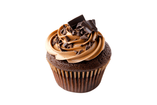 Chocolate cupcake with chocolate frosting and shavings isolated on a transparent background png