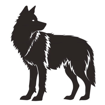 A black and white drawing of a wolf png
