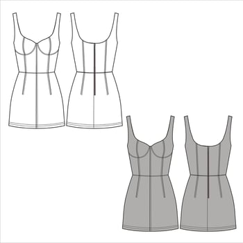 Slip less Dress technical fashion Dress fashion flat technical slim fit, back zipper, front and back view, night dress vector
