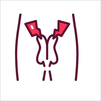 A drawing of a man's penis with a red arrow pointing to it vector