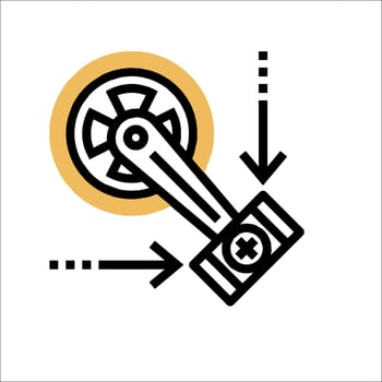 A black and white icon of a wheel with a gear vector