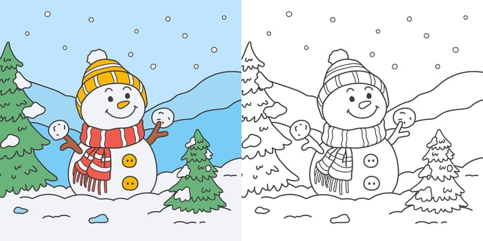 Snowman Line Art Drawing Coloring Page vector