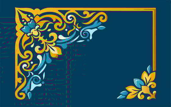 An ornate frame with a blue background and yellow flowers vector