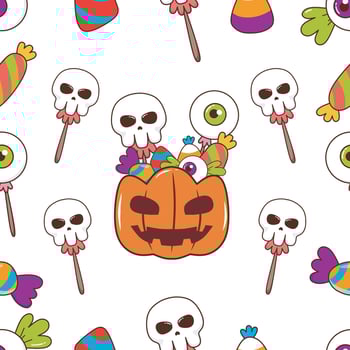 Seamless Pattern with Halloween Sweets Candy. Premium Illustration . vector