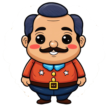 A cartoon man with a mustache and a blue shirt png