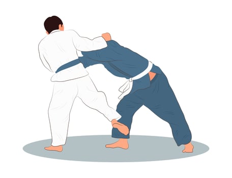 Judo, sport action, martial arts duel, intensity of struggle vector