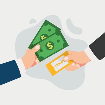 Hand holding money and buying the ticket design vector