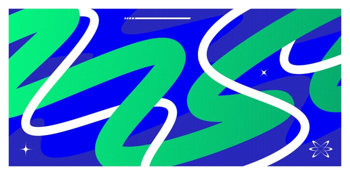 Minimalist and Futuristic Background with Wavy Shapes and Spheres in Blue and Green Color Combination. Suitable for Cover, Banner, Poster, or Landing Page Design vector