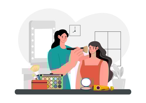 Makeup School Illustration of Girls Studying Beauty and Applying Cosmetics vector