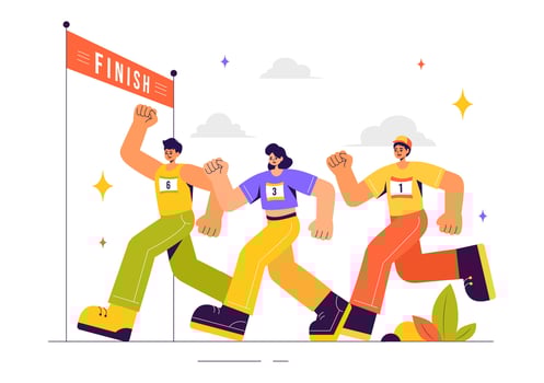 Marathon Competition Illustration with Runners Striving to Reach the Finish Line in Flat Style vector