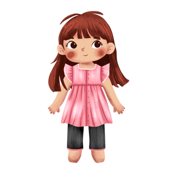 A cartoon girl wearing a pink dress and black pants png