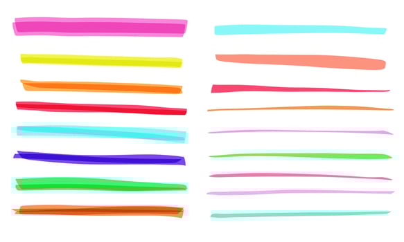 Marker underlines colorful set, brush pen hand drawn illustration. Highlighter lines collection isolated on white. vector